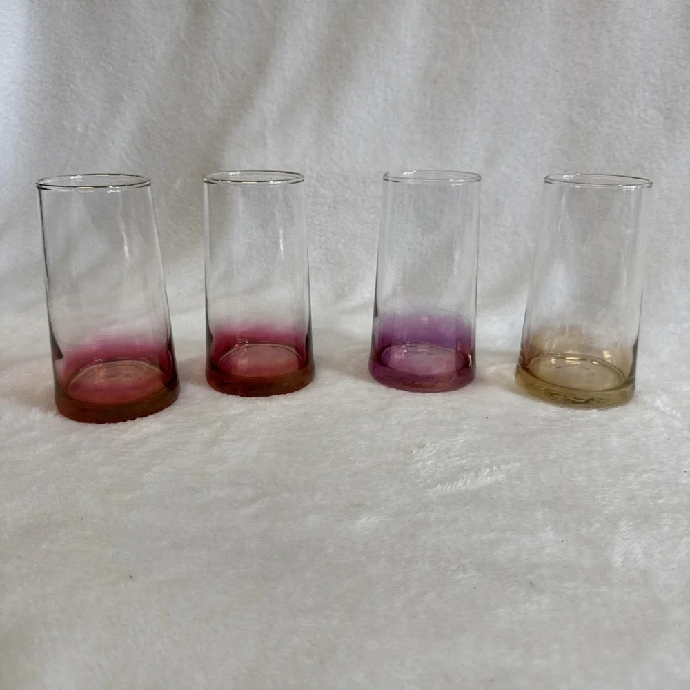 Vintage Ombre‎ Highball Drinking Glasses Gold Rim Multi Color Set of 4